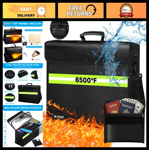 Fireproof Waterproof Document Bag with Lock, 10 Layers Insulation & Zipper, 16.5