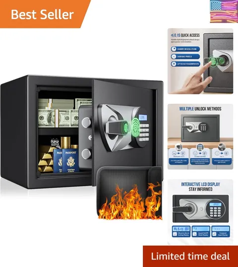 Home Biometric Safe 1.0 Cub - Fingerprint Recognition Box With Keys, Keypad L...