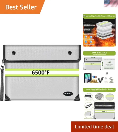 6500°F Upgraded Fireproof Money Bag,10 Layers of Heat Insulated Materials,Fir...