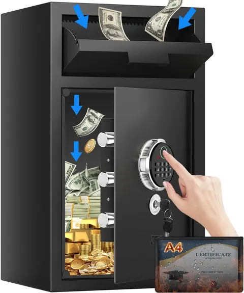 6.0 Cuft Extra Large Biometric Drop Safe for Business, Anti-Theft Fingerprint...