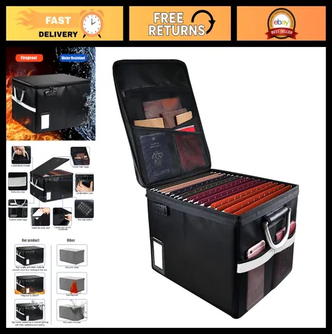 Fireproof Document Box with Lock, Portable File Organizer, Important File Storag