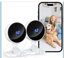 2 Pack Indoor Security Camera 1080P Full HD Wi-Fi Home Monitoring Alexa Google