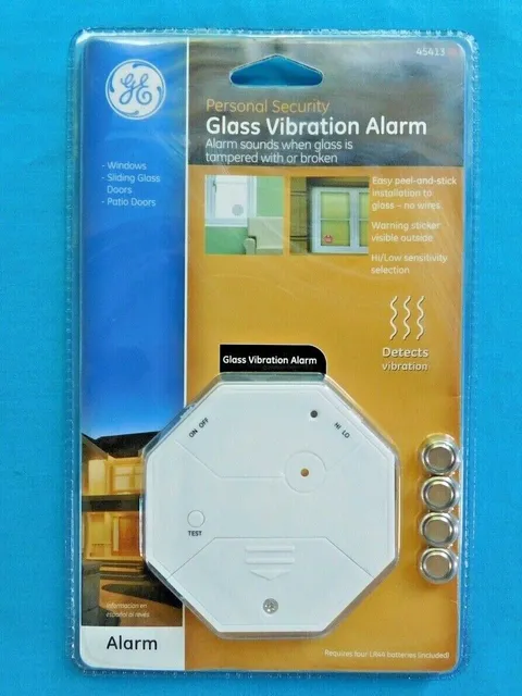 GE PERSONAL SECURITY GLASS VIBRATION ALARM MODEL 45413 NEW WITH BATTERIES