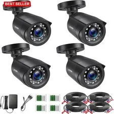 Security Cameras 4 Pack 1080P HD Bullet Waterproof Indoor Outdoor Surveillanc...