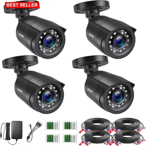 Security Cameras 4 Pack 1080P HD Bullet Waterproof Indoor Outdoor Surveillanc...