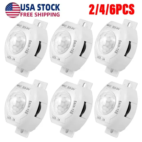 DC 5V-24V 3A PIR Motion Sensor Light Switch IR Detector Time Delay 2/4/6PCS
