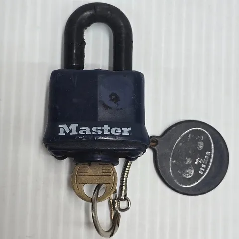 Master Lock Weather Tough 40mm Padlock Blue Hard Steel w/Key & Keychain Works!