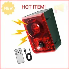 OUDAER Solar Outdoor Motion Sensor Alarm - Dog Barking & Gunshot Sound, Support