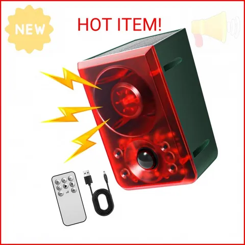 OUDAER Solar Outdoor Motion Sensor Alarm - Dog Barking & Gunshot Sound, Support