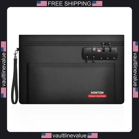 Hontom fireproof money bag lock 11x7 inch double layer cash passport valuables