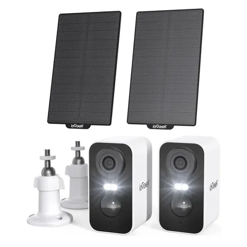 2PCS ieGeek Solar Security Camera 2K Wireless Home WiFi Battery CCTV System