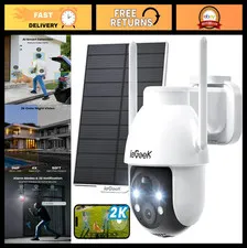 Wireless Outdoor Security Camera 2K, Solar-Powered Surveillance, 360° PTZ, Night