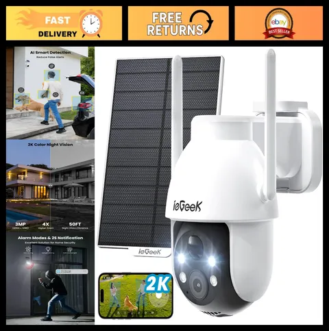 Wireless Outdoor Security Camera 2K, Solar-Powered Surveillance, 360° PTZ, Night