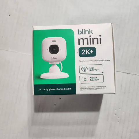 Blink Mini 2K+ Indoor Outdoor Plug-In Security Camera White Color Night Vision