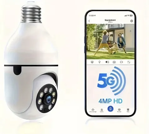 4MP WiFi Light Bulb Security Camera 360° PTZ Wireless 5G Night Vision Cam