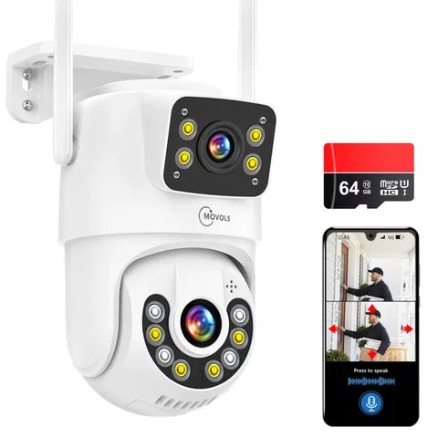 Movols Guard your home Dual Lens Linkage Pan/Tilt Security Camera Outdoor 2Pack