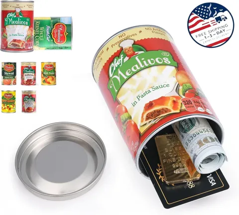 Caja fuerte falsa con forma de lata, perfecta para ocultar llaves, dinero en ef.