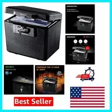 Fireproof Document Box with Key Lock for Home & Office - 0.61 Cubic Feet