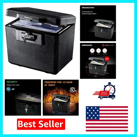 Fireproof Document Box with Key Lock for Home & Office - 0.61 Cubic Feet