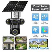 4 Lens Solar Battery Powered Wireless WiFi Home Security Camera Outdoor Pan/Tilt