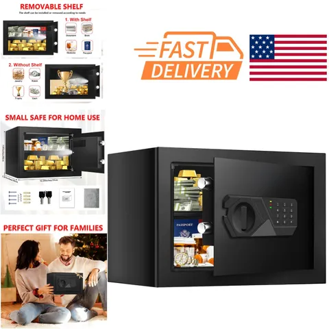 Compact Digital Safe Box 0.4 Cubic Feet with Alarm System and Removable Shelf