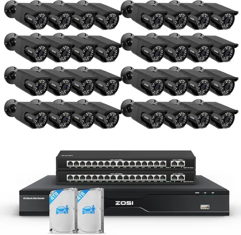 ZOSI 4K 32CH 32 x 8MP PoE IP Security Camera System Audio Record H.265+ NVR  8TB