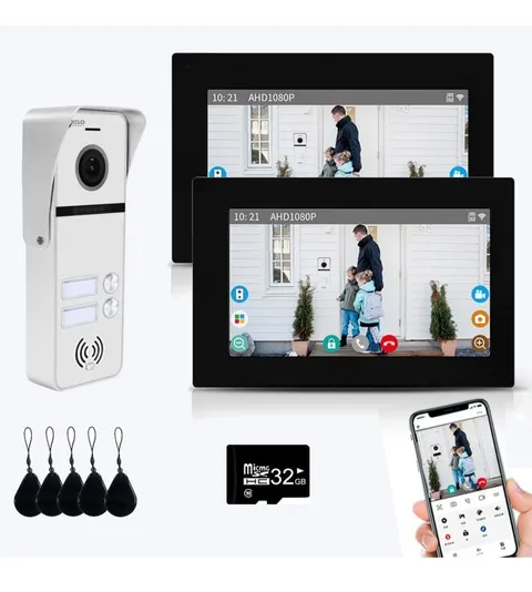 Wired Apartment Video Intercom System 2 Units 7 Inches Touch Monitor Doorbell
