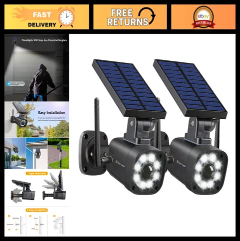 Solar Battery Powered Fake Security Camera with Motion Light - 2 Pack, Waterproo
