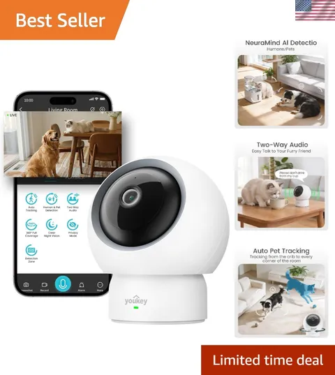 WiFi 6 Indoor Pet Camera - 2.5K Vision, AI Tracking & Flexible Mounting Options