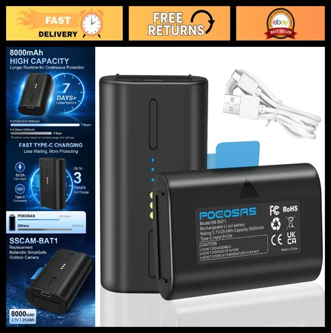 2-Pack 8000mAh Rechargeable Batteries with USB-C for Outdoor Security Cameras
