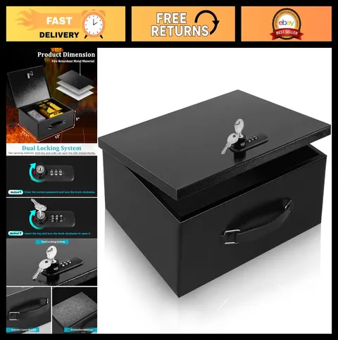 Large Fire Resistant Metal Safe Box with Dual Lock - Secure Storage for Document