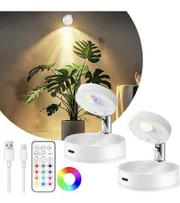2 Pack Rechargeable LED Spotlight for Indoor, Wireless RGB Spot 2 Pack, White 
