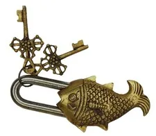 Fish Shape Padlock Vintage Antique Style Handcrafted Brass Security Lock & Keys