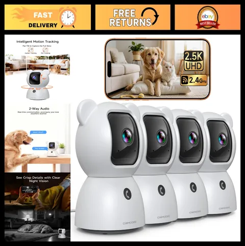 4 Pack 2.5K Indoor Security Cameras, AI Human/Pet Detection, Night Vision, 2-Way