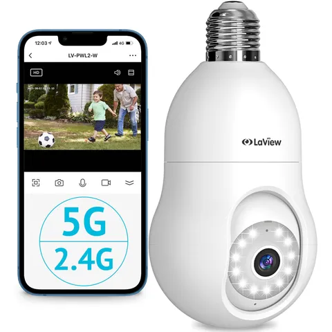 LaView 4MP Bulb Security Camera 5G& 2.4GHz WiFi, 360°2K 5G/2.4GHz, White