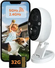 2.5K Indoor Outdoor Battery Camera, Dual-Band Wifi, Free AI Human & Pet Detectio