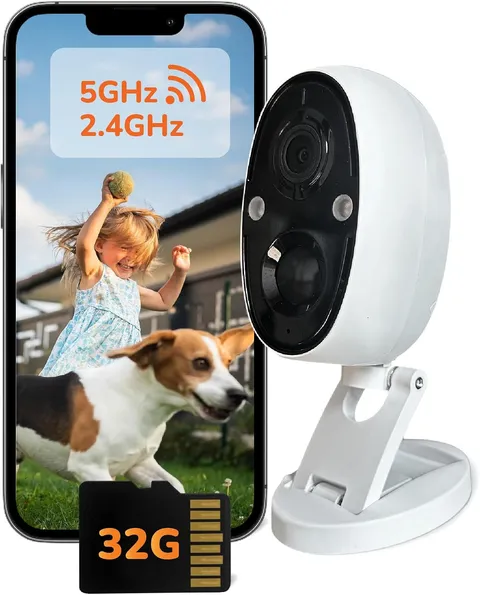 2.5K Indoor Outdoor Battery Camera, Dual-Band Wifi, Free AI Human & Pet Detectio