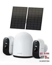 Solar Security Cameras Wireless Outdoor 2K, Base Station + 2-Solar Cams Kit