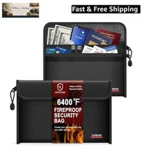 6400℉ Fireproof Money Bag,8.6”x 5.9” Dual Zippers Fireproof Money Bag for Cas...