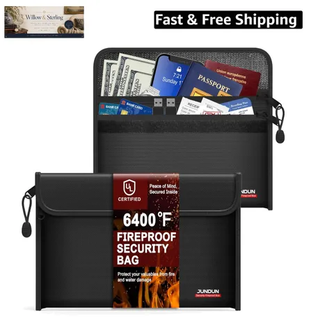6400℉ Fireproof Money Bag,8.6”x 5.9” Dual Zippers Fireproof Money Bag for Cas...