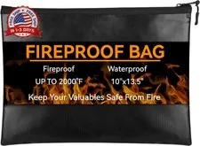 Fireproof Document Bag (10"x13.5"), Waterproof Holder with Zipper for Passport,