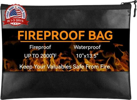 Fireproof Document Bag (10"x13.5"), Waterproof Holder with Zipper for Passport,