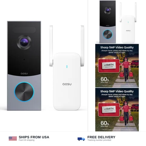 aosu 5MP Ultra HD Wireless & Wired Video Doorbell Camera | 8GB Local Storage,...
