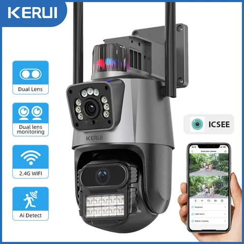 Dual Lens 6MP WiFi IP Camera Wireless Outdoor CCTV PTZ Home Security IR Cam HD