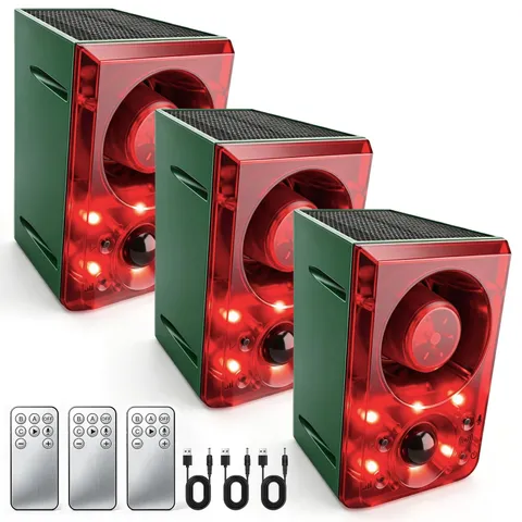 Solar Outdoor Motion Sensor Alarm Dog Barking Gunshot Sound 130dB