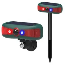 Solar Outdoor Motion Sensor Alarm Detector: LED Strobe Infrared Flashing Warn...