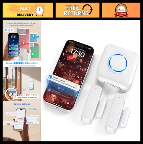 Smart WiFi Door Chime & Window Sensor Alarm - 500FT Range, 32 Ringtones, App Ale