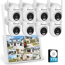 JENNOV CCTV Security Camera System WiFi 5MP IP Audio 360°PTZ 10" Monitor 1TB