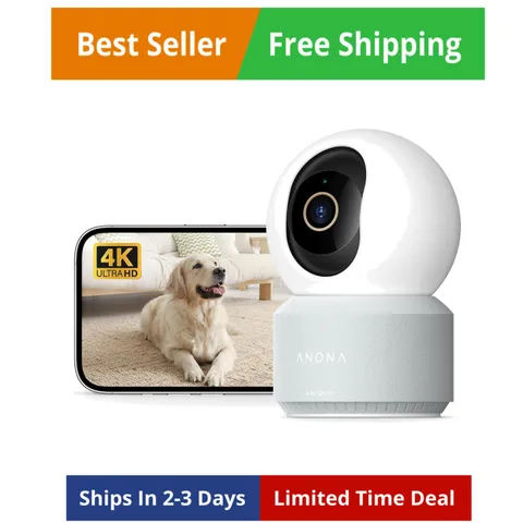 Pano 4K UHD Indoor Camera, Pet/Dog/Baby Security Camera with Phone App, 360° ...