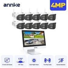 ANNKE 10CH 12'' Monitor Wireless 4MP Dual Lens Security Camera System 2 Way Talk